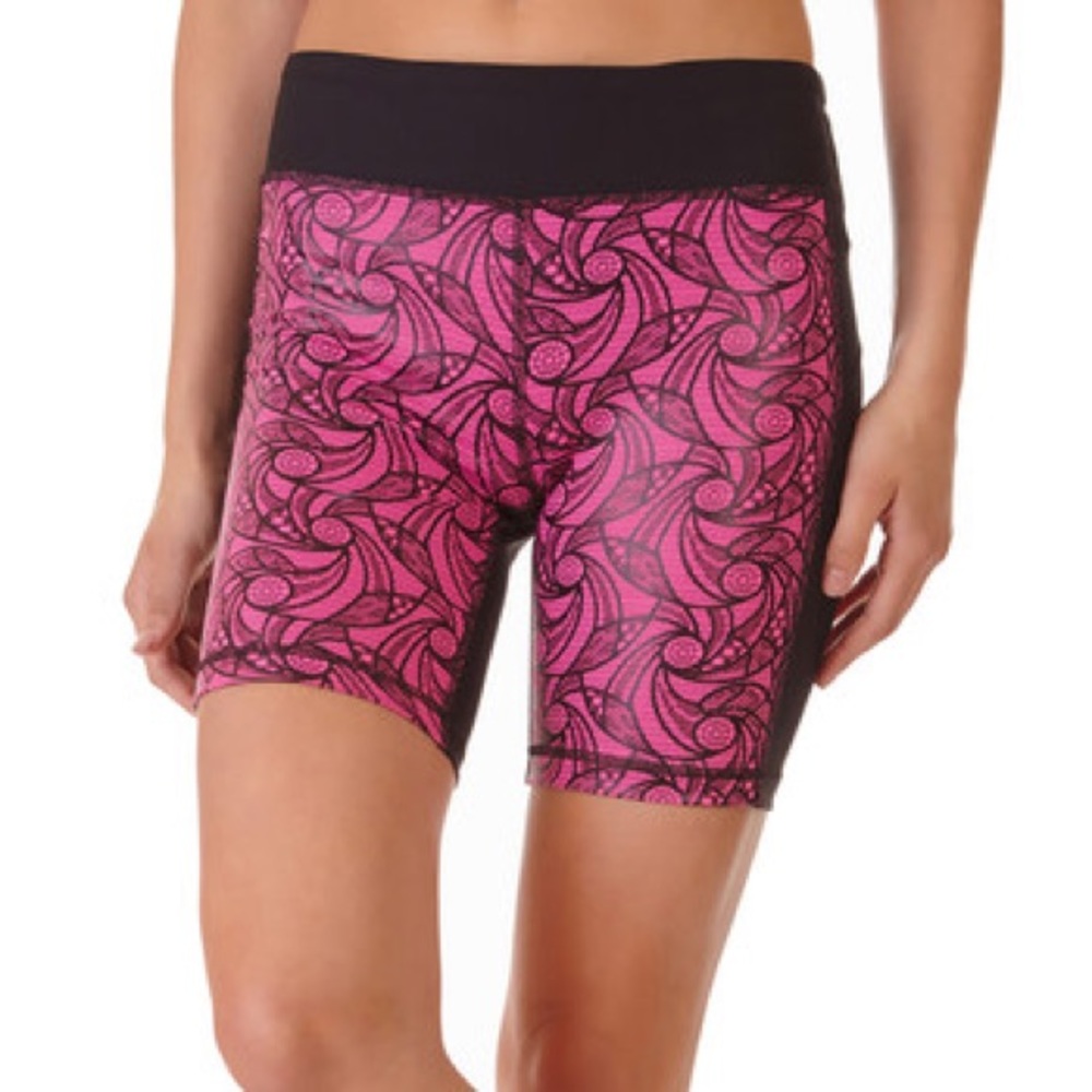 Berry & Black Lace Print Bike Shorts